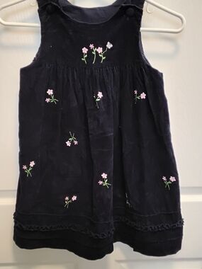 Childs‎ Navy Corduroy Jumper with Pink Embroidered Flowers, Size 6